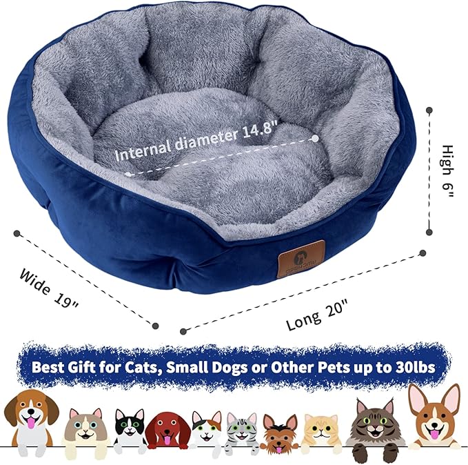 Asvin Small Dog Bed for Small Dogs, Cat Beds for Indoor Cats, Pet Bed for Puppy and Kitty, Extra Soft & Machine Washable with Anti-Slip & Water-Resistant Oxford Bottom, Blue, 20 inches-PawvioPets