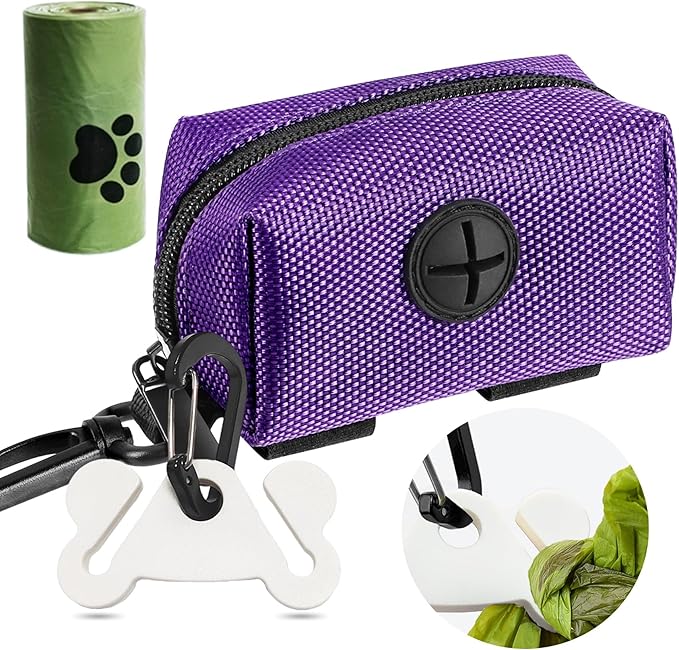 Dog Poop Bag Holder for Leash Attachment Dog Poop Bag Dispenser Dog Waste Bag Dispensers Dog Poop Bag Holders Fit Dog Leash Accessory With Hand Free Holder Carriers,Purple-PawvioPets