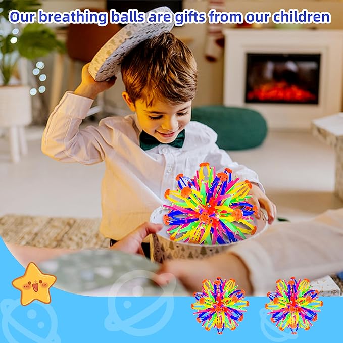 2Pcs Colorful Sphere Expandable Breathing Balls Fidget Toy-Stress Reliever ,Collapsible Expanding Magic Ball Toys from 6" to 12"for Kids & Adults Mindfulness Meditation Practices,Yoga -ADHD-PawvioPets