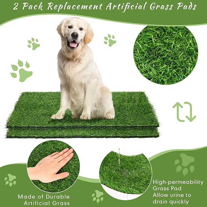 35'' x 22.6'' Dog Grass Pad Large Patch Potty with 2 Artificial Dog Grass Washable Puppy Pee Pad Foldable Dog Litter Box Indoor Outdoor Dog Potty Portable Pet Loo for Travel Balcony-PawvioPets