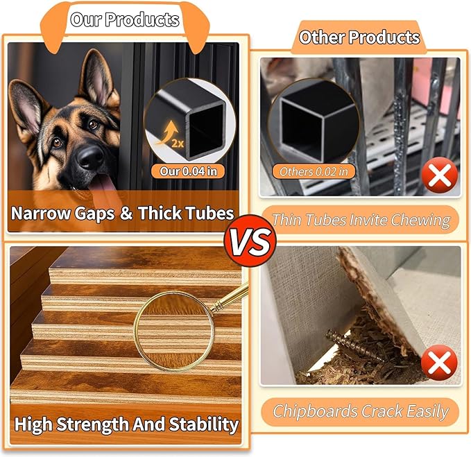 Dog Crate Furniture for Small Dogs, Dog Kennel Indoor, Anti-Chew Anti-Escape with Bed Crate Pad End Side Table Wooden Dog Crate,Steel-Tube Dog Cage, Rustic Brown-PawvioPets