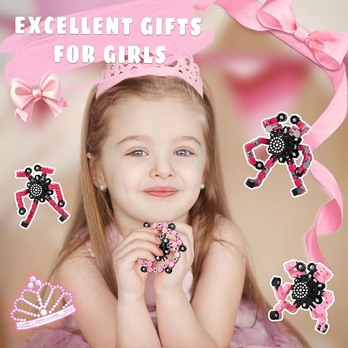 Fidget Toys for Girls, Birthday Gifts for 4 5 6 7 8 9 10 11 12 Year Old Girls Boys, Pink Transformable Fidget Spinners for Kids, Stocking Stuffers for Kids Adults Party Favors Toy-PawvioPets