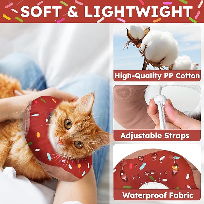 Cat Cone Collar Soft, Waterproof Cat Recovery Collars Spay Cones to Stop Licking Cute Donut E Collar After Surgery Anti-Lick Wound Healing Safety Elizabethan Collar for Kittens (Donut Brown, Small)-PawvioPets