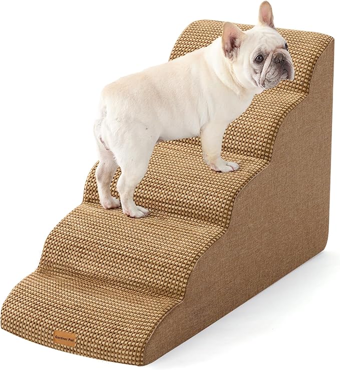 Gardner Pet Dog Stairs for Small Dogs 22.8" H, 5-Step Brown Curved Pet Stairs, Dog Steps for High Bed, Couch (24-30 in) with Durable Non-Slip Waterproof Fabric Cover and CertiPUR-US Certified Foam-PawvioPets