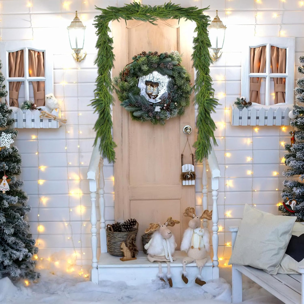 2 Pcs Christmas Decorations Artificial Norfolk Pine Garlands, 6 FT Dense Real Touch Winter Pine Garland Ornament, Green Greenery Garland for Table, Mantle, Wall, Indoor, Outdoor Christmas Decor