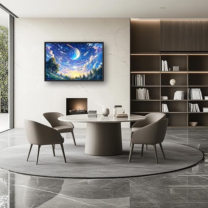 Framed Large Anime Sky Wall Art for Living Room, Oversized Fantasy Night Sky Forest Wall Decor Nature Canvas Painting Modern Artwork Home Decoration for Living Room Bedroom Office 36"x24"-PawvioPets