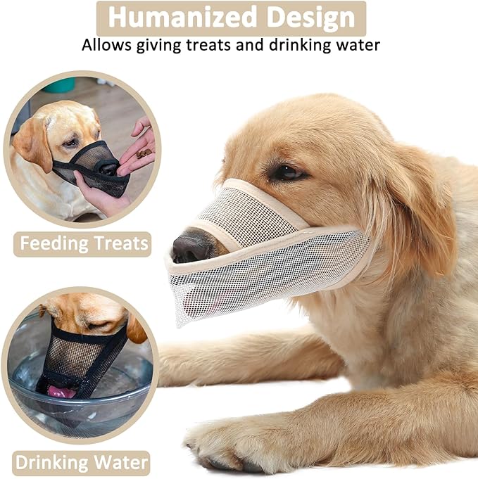 Crazy Felix Nylon Dog Muzzle for Small Medium Large Dogs, Air Mesh Breathable and Drinkable Pet Muzzle for Anti-Biting Anti-Barking Licking (M, Beige)-PawvioPets