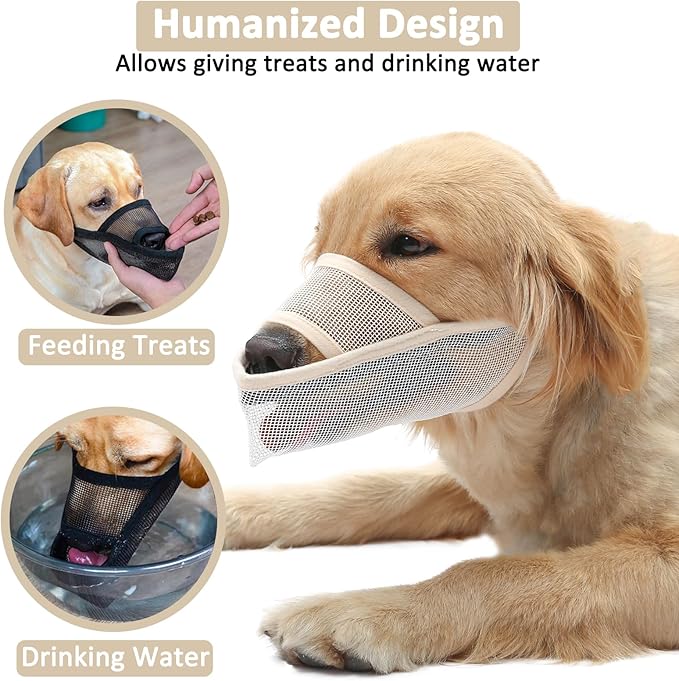 Crazy Felix Nylon Dog Muzzle for Small Medium Large Dogs, Air Mesh Breathable and Drinkable Pet Muzzle for Anti-Biting Anti-Barking Licking (XS, Beige)-PawvioPets