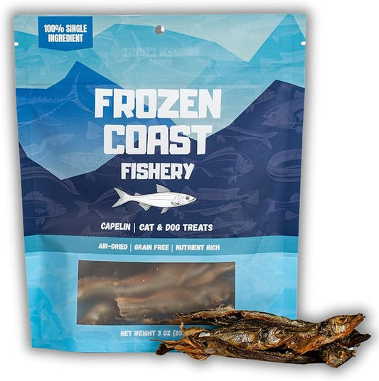 Frozen Coast Capelin Cat & Dog Treats- Single-Ingredient, All-Natural, High-Protein, Omega-3s, Fish Snacks (3 oz Bag)-PawvioPets