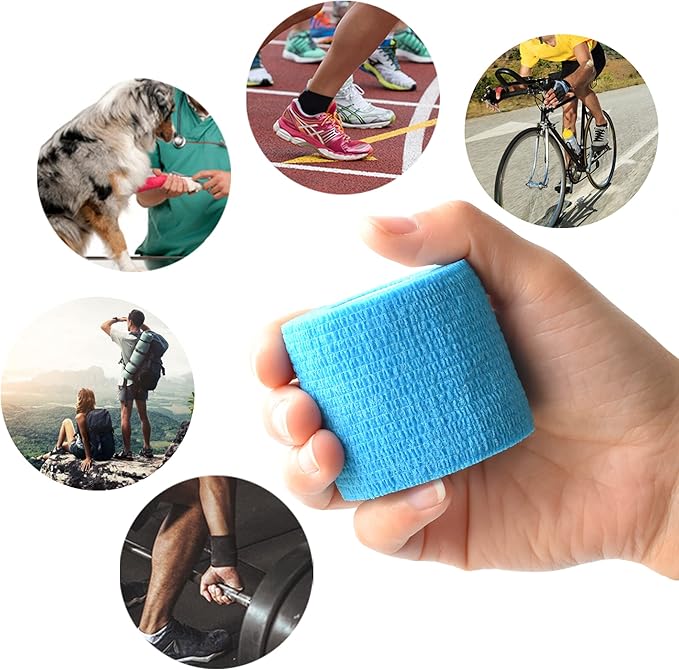 9 Pack 2" x 5 Yards Self Adhesive Bandage Wrap Self Stick Wrap for Ankle, Wrist, Finger, Sports, Breathable Cohesive Vet Tape for Pets (Light Blue)-PawvioPets