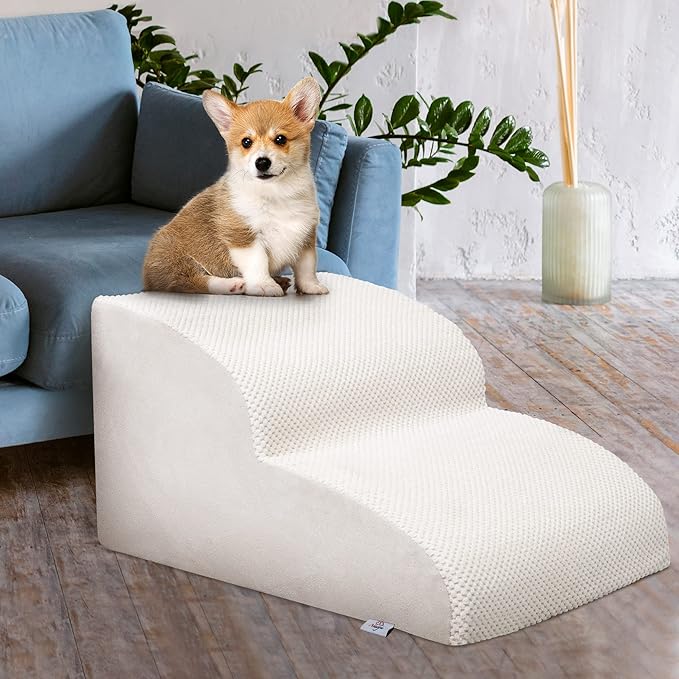 Dog Stairs for Small Dogs - High Density Foam Pet Steps, Extra Wide Dog Ramp with Non-Slip Bottom for High Beds, Couch and Sofa, Best for Dogs Injured, Older Doggy Cats-PawvioPets