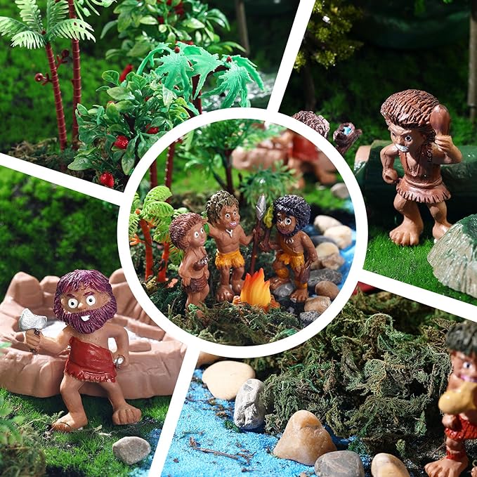 27 Pcs Primitive Man Figurines Kit, Include Diorama Supplies Mini People Figures Mixed Model Trees Stone Sand for Diorama Box Educational School Project Gift-PawvioPets