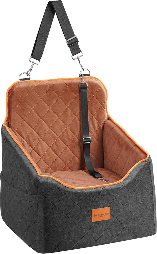 Dog Car Seat for Small Dogs - Puppy Car Seat with Safety Strap & Waterproof Padding, Portable Pet Carrier for Cars, Trucks & SUVs, Comfortable Elevated Bed for Pets Up to 35lbs (Black/Coffee)-PawvioPets
