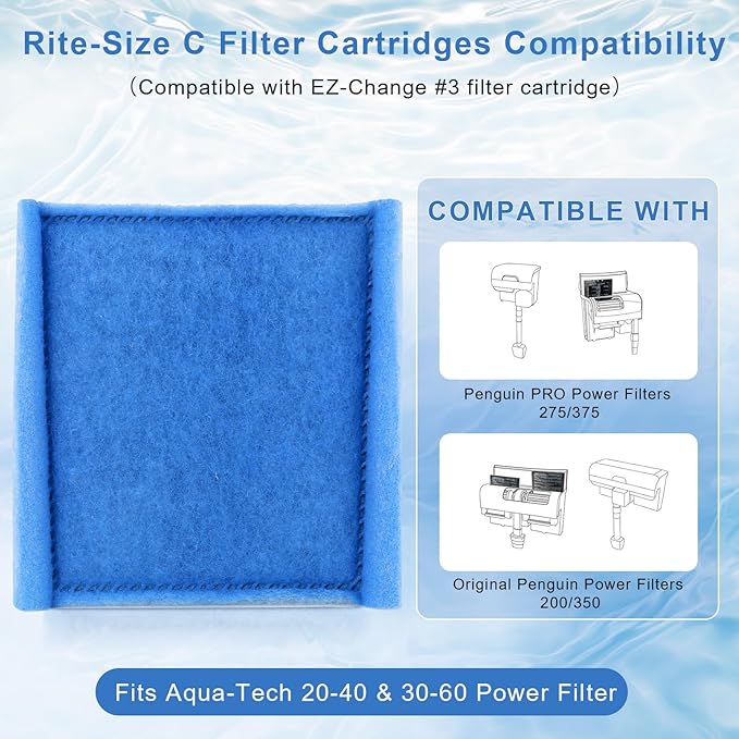 12 Pack Replacement Rite-Size C Filter Cartridges Compatible with MarineLand Penguin PRO Power Filters 275/375 & Original 200/350 Aquarium Fish Tank Replacement Filter Cartridges-PawvioPets