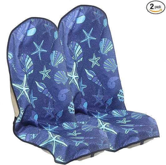 Car Seat Cover Protector Front Seats,for Gym Workout,Running,Swimming,Beach and Hiking,Waterproof Sweat Towel Bucket Seat Covers for Cars SUV Trucks (Conch Shells Starfish, 2Pcs)-PawvioPets