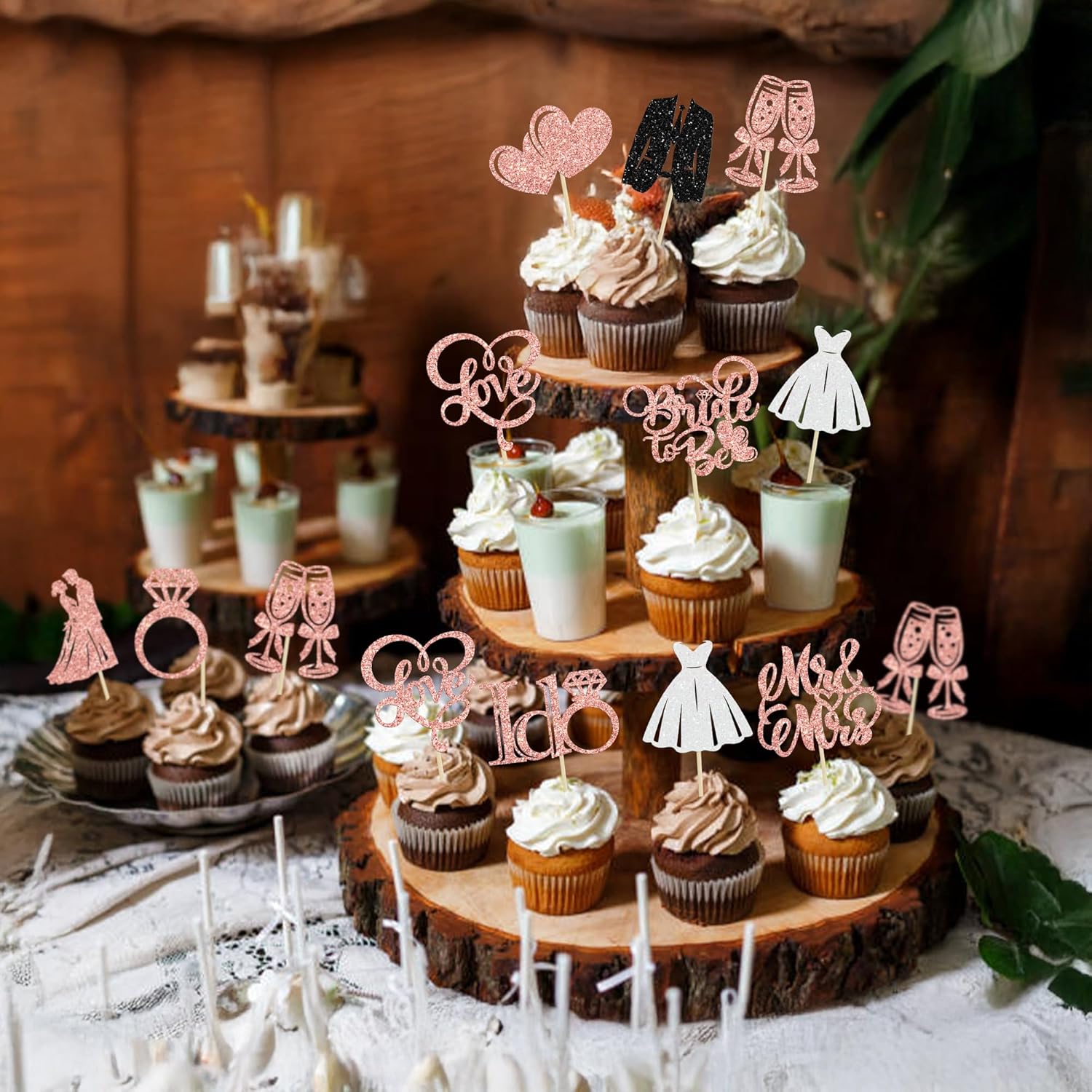 Gyufise 30Pcs Bride to Be Cupcake Toppers Glitter Diamond Ring I Do Love Cupcake Picks Miss to Mrs Bridal Shower Wedding Engagement Bachelorette Cake Decoration Rose Gold