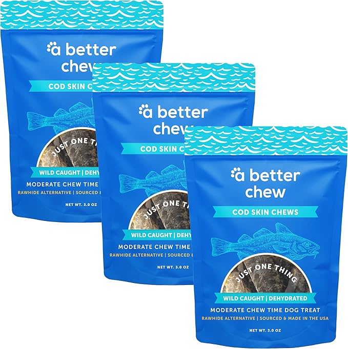 A Better CHEW – Wild Caught Cod Skin Dog Treats | Sourced and Made in The USA, Single Ingredient, Dehydrated | Natural, Healthy Alternative to Rawhides + Bully Sticks, Long Lasting Chew-PawvioPets