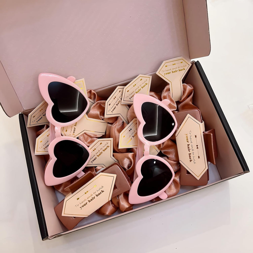 36pcs Bridesmaid Scrunchies Proposal Gifts Bachelorette Hair Claws Clips Girls heart sunglasses for Wedding Party Favors (Rose Gold)