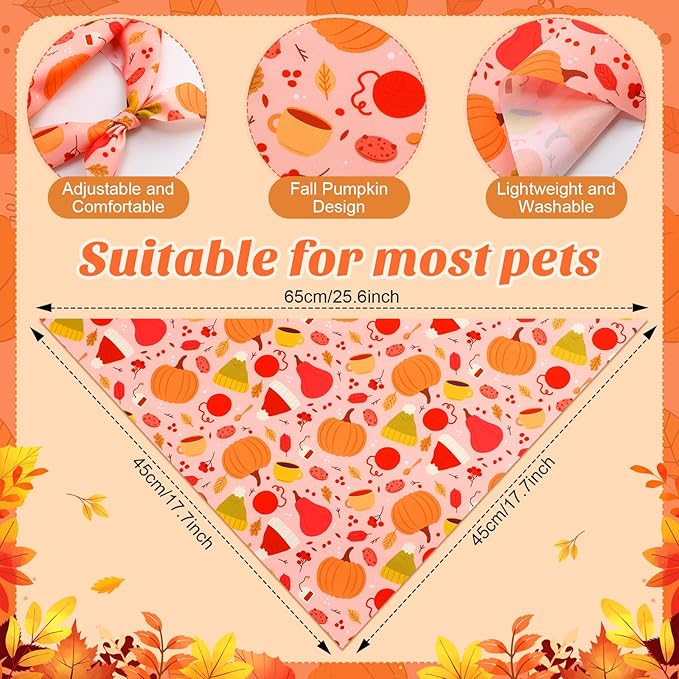 Abbylike 50 Pcs Fall Dog Bandanas Bulk Pumpkin Bandanas for Dogs Triangle Kerchief Bibs Scarf for Small Medium Large Pets Autumn Thanksgiving Costume Accessories, 25 Styles (25.6 x 17.7 x 17.7 Inch)-PawvioPets