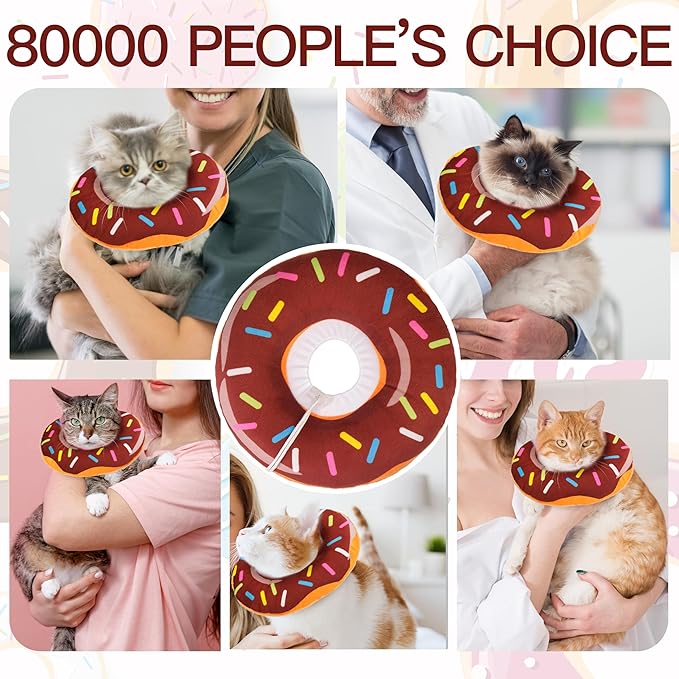 Cat Cone Collar Soft, Cute Cat Donut Collar After Surgery, Adjustable Kitten Recovery Cones to Stop Licking, Lightweight Neck Elizabethan Collars for Cats Kittens (Brown, Small)-PawvioPets