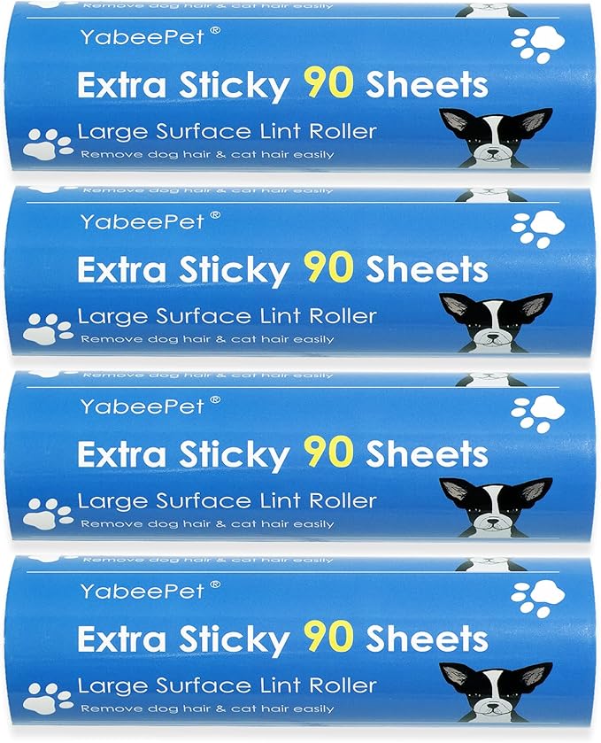 Extreme Sticky Large Surface Lint Roller, 6.3'' Giant Pet Hair Remover Roller for Pet Dog Cat Hair, Clothes&Furniture Cleaning, 90 Sheets (4 Refills)-PawvioPets