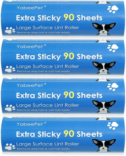 Extreme Sticky Large Surface Lint Roller, 6.3'' Giant Pet Hair Remover Roller for Pet Dog Cat Hair, Clothes&Furniture Cleaning, 90 Sheets (4 Refills)-PawvioPets