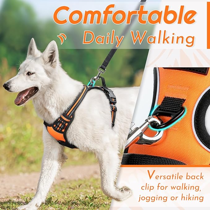 Eagloo Dog Harness Small Sized Dog, No Pull Service Vest with Reflective Strips and Control Handle, Adjustable and Comfortable for Easy Walking, No Choke Pet Harness with 2 Metal Rings, Orange, S-PawvioPets