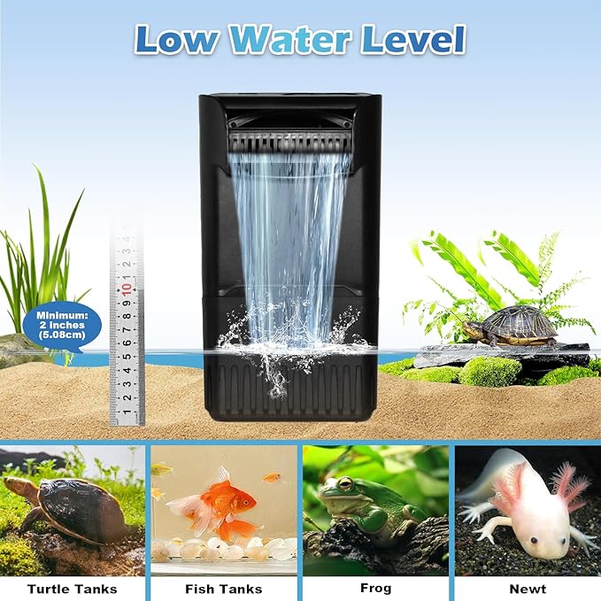 222GPH 10W Turtle Tank Filter Aquarium Filter Power Adjustable 10-40 Gal. Small Internal Filter 3-Stage Waterfall Bio-Filtration Quiet Low Water Level for Freshwater Saltwater Fish Tank Easy to Clean-PawvioPets