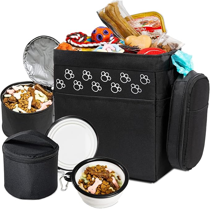 Dog Travel Bag - Airline Approved, 2 Food Containers, 2 Bowls, Treat Pouch & Accessories-PawvioPets