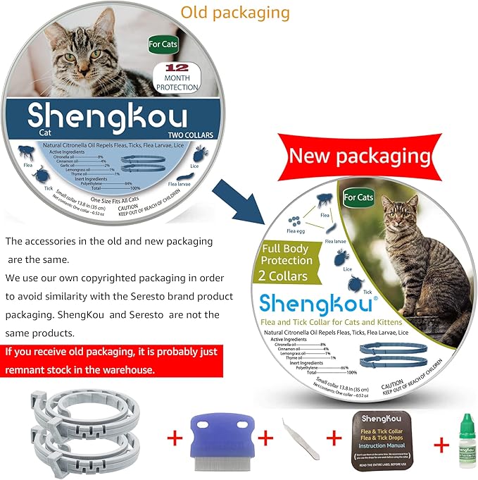 Flea and Tick Collar for Cats, Natural Plant-Based Ingredients for Treatment and Prevention, Safe and Waterproof, with Free Flea Comb, Tick Tweezer, and Treatment Prevention Drops, 13.8 in (2 Packs)-PawvioPets