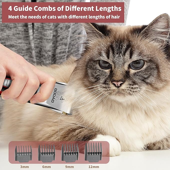 Cat Clippers for Matted Hair, Cat Grooming Kit, Cordless Cat Shaver for Long Hair, Low Noise Paw Trimmer, Cat Hair Trimmer for Grooming,Quiet Pet Hair Clippers Tools for Cats Dogs (Red)-PawvioPets