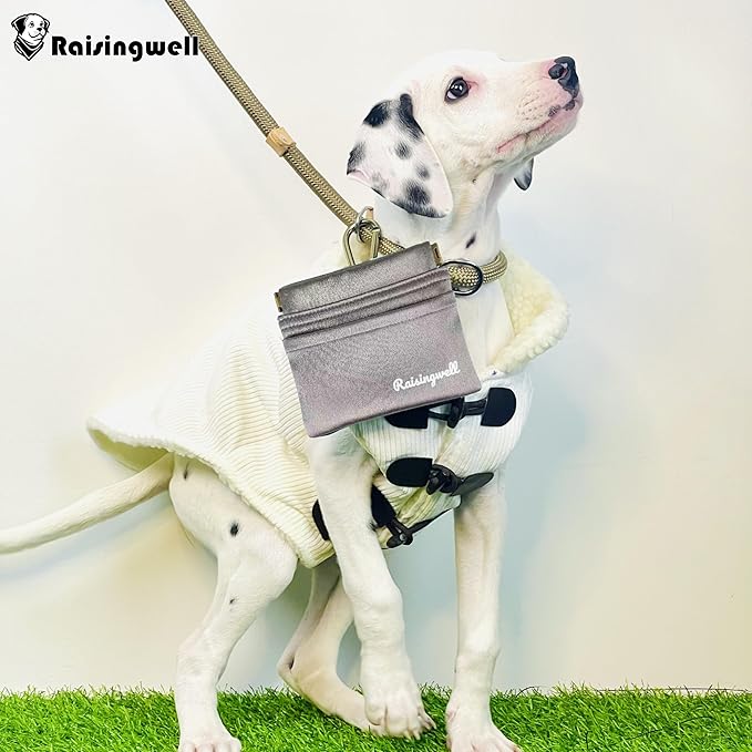 Dog Treat Pouch, Pocket Sized Pet Training Pouch, Hand Free Bronze Dog Walking Bag with Carabiner, Self-Closing Pet Feed Snack Reward, for Puppy Travel or Outdoor Use, NanoPTC-PawvioPets