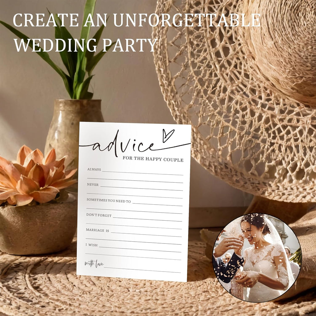 Wedding Advice Cards - Advice and Wishes for the Newlyweds Mr and Mrs Bride & Groom Perfect for Bridal Shower Wedding Games and Guest Book Alternative Pack of 25 Minimalist White 5x7 Inch Cards - A10