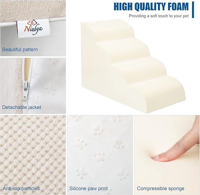 Dog Stairs for Small Dogs - High Density Foam Pet Steps, Extra Wide Dog Ramp with Non-Slip Bottom for High Beds, Couch and Sofa, Best for Dogs Injured, Older Doggy Cats-PawvioPets
