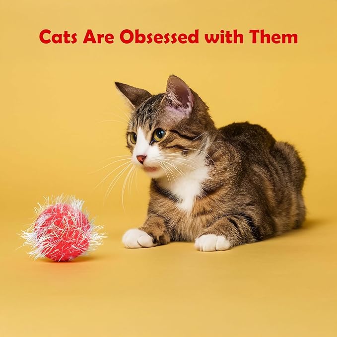 30 Pieces 1.6 inches Sparkle Pom Pom Balls for Cat - Interactive Glitter Balls, Multicolor, Best as Kitten Play Toys-PawvioPets