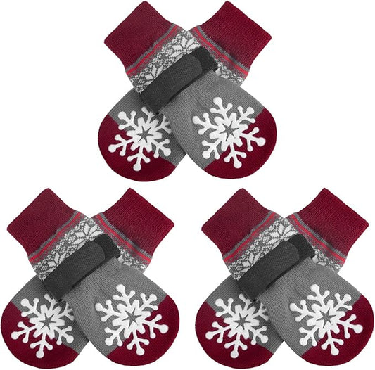 BEAUTYZOO Christmas Winter Anti-Slip Dog Socks with Grips Traction Control for Small Medium Large Dogs, Non Skid Indoor Double Side Pet Paw Protector for Hardwood Floor Wear, Snowflake S-PawvioPets