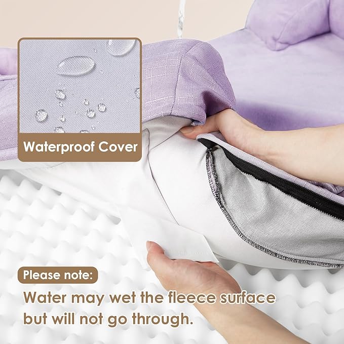 EHEYCIGA Orthopedic Dog Beds for Large Dogs, Waterproof Memory Foam Large Dog Bed with Sides, Non-Slip Bottom and Egg-Crate Foam Pet Couch Bed with Washable Removable Cover, Lilac-PawvioPets
