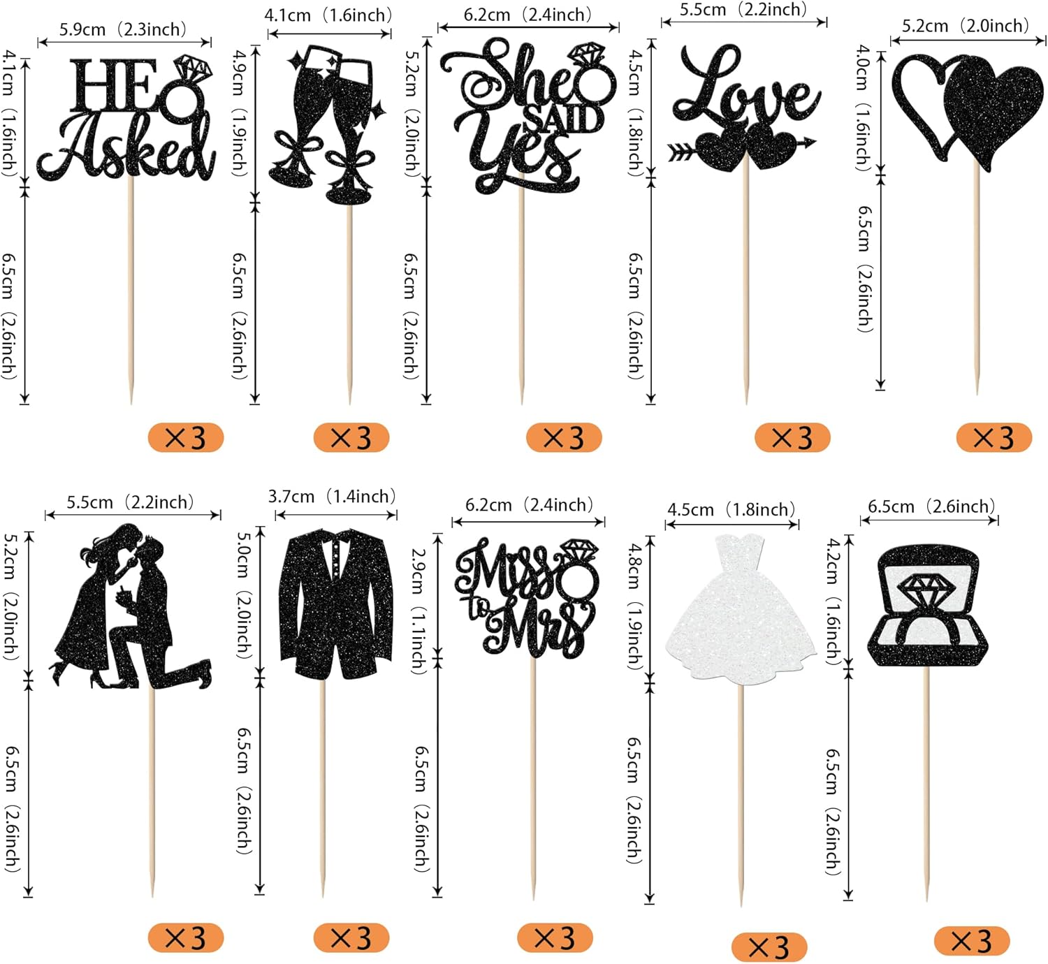 30 Pack Bride to be Cupcake Toppers Glitter Diamond Ring Love I Do Cupcake Picks Miss to Mrs He Asked She Said Yes Bridal Shower Wedding Engagement Bachelorette Cake Decorations Party Black