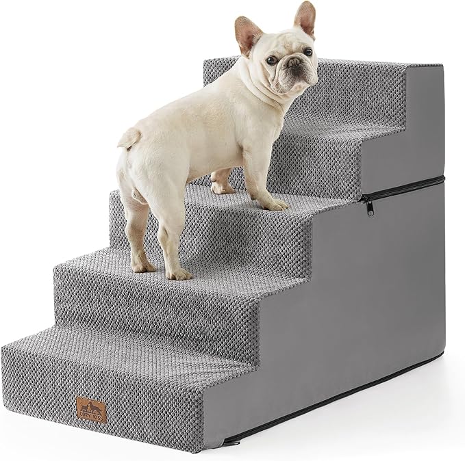 Dog Stairs for Small Dogs, 5 Tier Removable Wider Pet Stairs for Couch and Bed, 23.6" H Non-Slip Dog Steps for Puppies and Old Cats with Support Board, 29.5x19.7x23.6 inch, Grey-PawvioPets