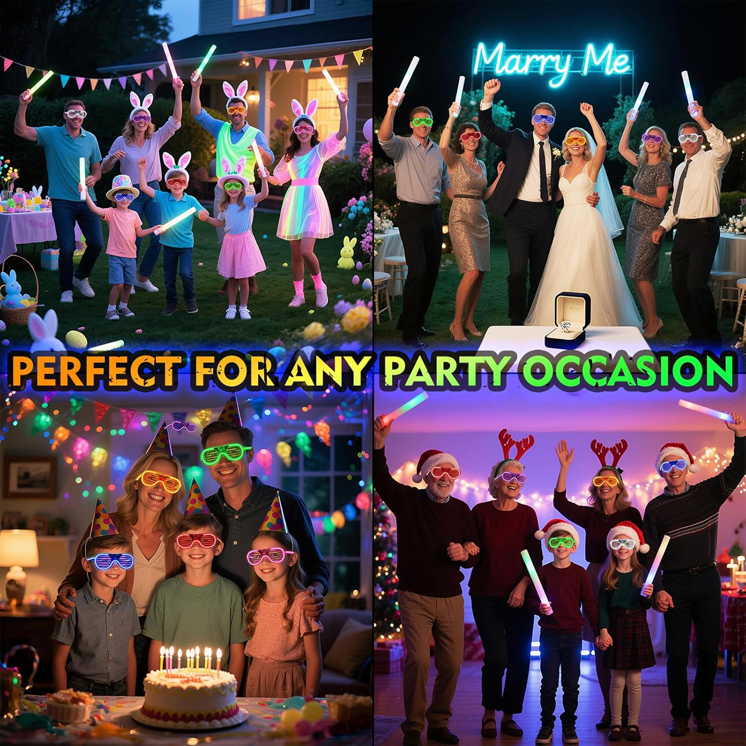 42 Packs LED Glasses 7 Neon Colors（ 2 NEW Neon Colors Added ）glow in the dark party supplies Favor for Kids Adult Glow sticks Light Up Glasses fit Holiday Birthday Valentine's Day Halloween Christmas