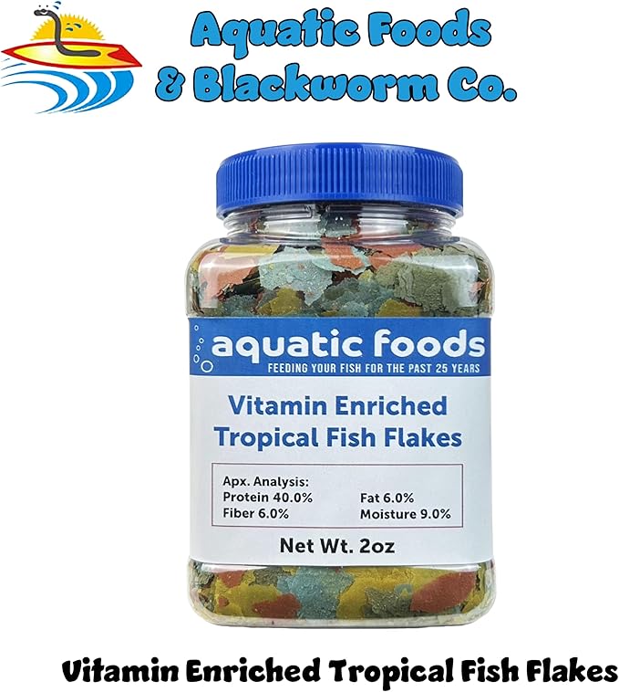 Aquatic Foods Inc. Premium Vitamin Enriched Tropical Fish Flakes, Vitamin Pack, Krill, Color Enhancing, Spirulina Flakes for All Tropical Fish Also Pellet Mix, Wafer Mix Included…2oz-PawvioPets