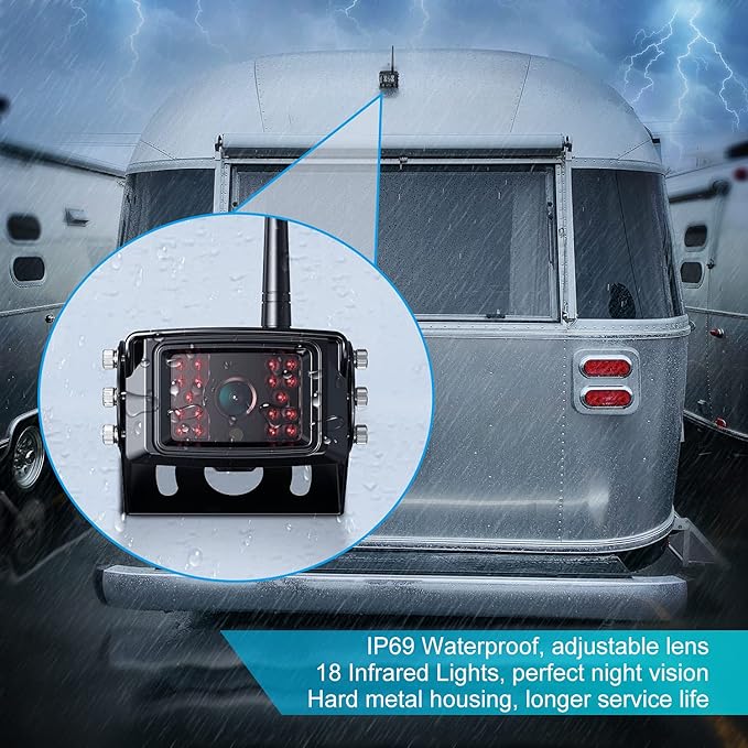 Fookoo HD 10" Wireless Backup Camera System, 1080P 10-inch Quad Split Monitor w/Recording, Waterproof Side & Rear View Cameras, 4 Channel, Digital Signal, Parking Lines for RV/Truck/Trailer-PawvioPets