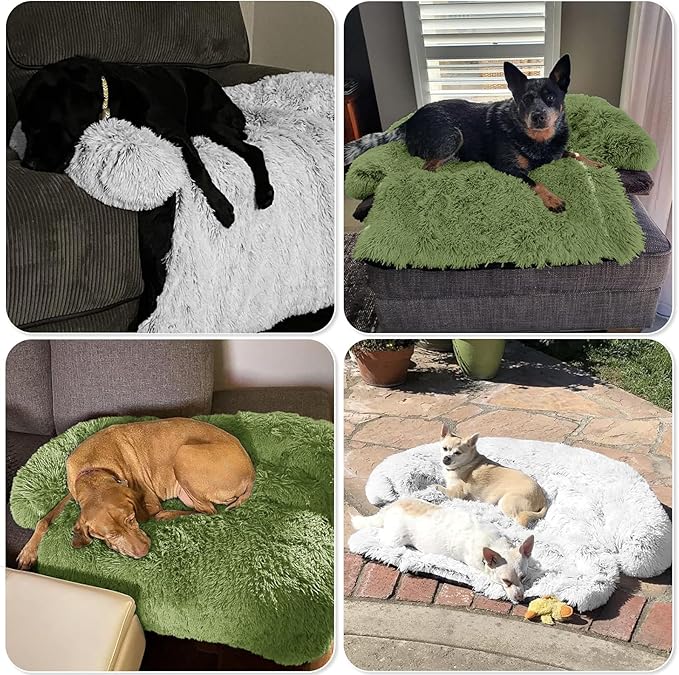 GGIB Calming Dog Bed Fluffy Plush Dog Mat for Furniture Protector with Removable Washable Cover for Large Medium Small Dogs and Cats (Extra Large (53x39.3x6), Grass Green)-PawvioPets