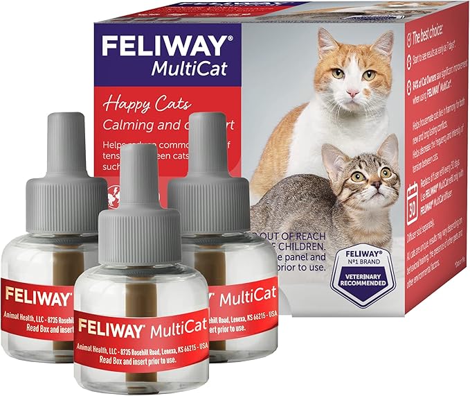 FELIWAY® MultiCat 3 x 30 Day Cat Calming Refills for Pheromone Diffuser, 3 x 48ml Value Pack- Helps Reduce Conflicts and Signs of Tension in Multi-Cat Households-PawvioPets