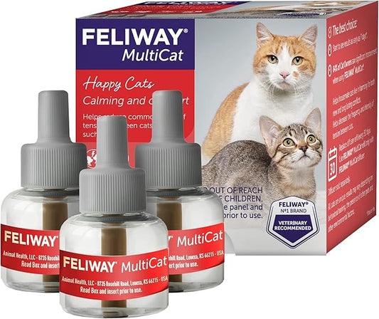 FELIWAY® MultiCat 3 x 30 Day Cat Calming Refills for Pheromone Diffuser, 3 x 48ml Value Pack- Helps Reduce Conflicts and Signs of Tension in Multi-Cat Households-PawvioPets