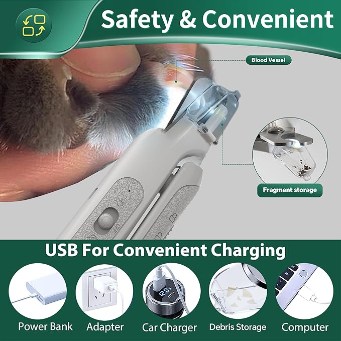 2-in-1 Cat Nail Clippers & Dog Nail Clippers Trimmers for Large Medium Small Dogs Cats Claw Trimmer Quick Sensor and Safety Guard USB Rechargeable with 2 LED Lights Dogs Nail Trimmer-PawvioPets