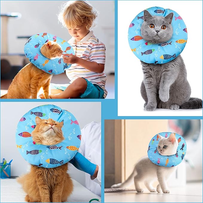 Cat Cone Collar Soft Cute Adjustable Cat Donut Recovery Collar Elizabethan Cats Cones to Stop Licking Comfortable Anti-Bite Neck Cone for Pet Kittens After Surgery-PawvioPets