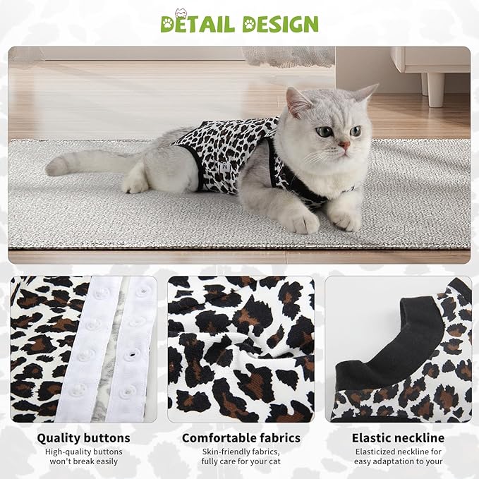 2 Packs Cat Surgery Recovery Suit Surgical Clothes Abdominal Wounds Anti-Licking Cat Bodysuit Onesie Substitute E-Collar& Cone-PawvioPets