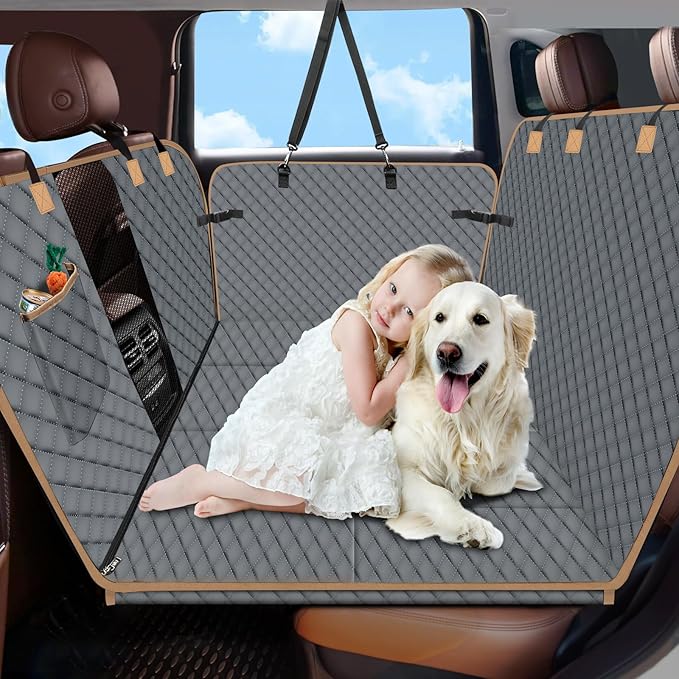 Dog Car Seat Cover for Back Seat, Larger Dog Car Bed Cover with Strong Bottom, Car Back Seat Extender Hammock for Car SUV Truck Grey-PawvioPets