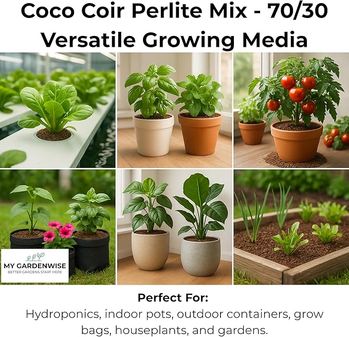 Coco Perlite - Coco Coir Perlite Mix - 70/30 Growing Media - Hydroponic, Indoor & Outdoor, Grow Bags & House Plants (15 quarts - 0.5 cu ft)-PawvioPets
